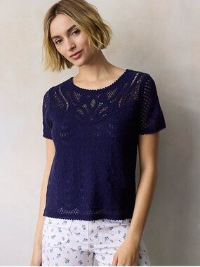Women’s LC Lauren Conrad Crochet Sweater Tee - Navy | L - NWT